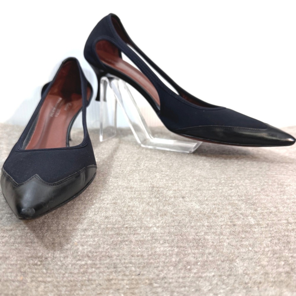 Donald J Pliner Couture Pumps Womens 11M Navy Leather Pointed Toe Kitten Heels